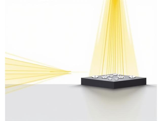 Diagram illustrating retroreflection principle with light rays bouncing back to source from microscopic spheres